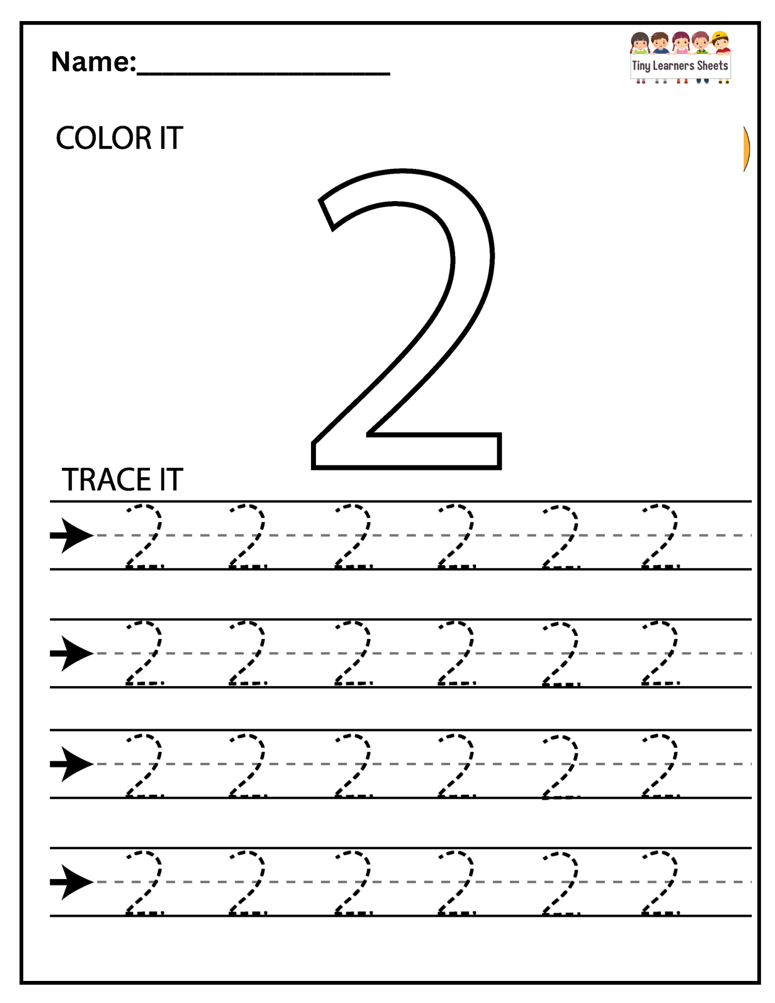 Number Two Tracing Worksheet